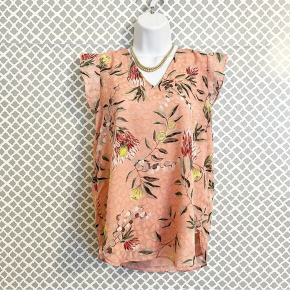 LOFT Pink Floral Flutter Sleeve Blouse - XS - Picture 3 of 12